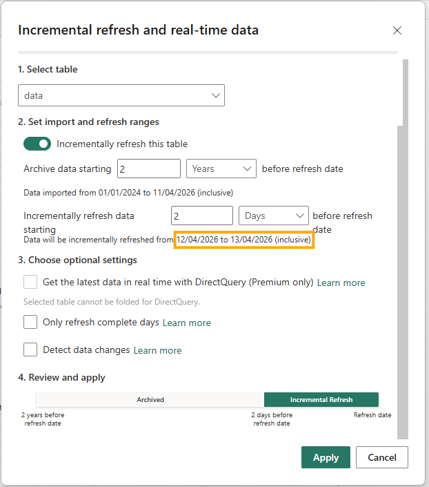 incremental refresh policy 2
